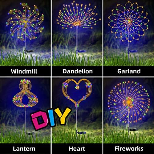 YOTOZU 2 PCS Solar Firework Light, Outdoor Solar Garden Decorative Lights 120 LED Powered 40 Copper Wires String DIY Landscape Light for Pathway (Multi-Color) - Image 4