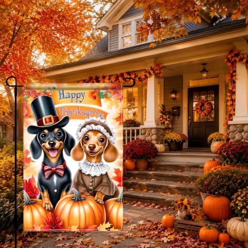 BlissYard Fall Dachshund Lady Gent Garden Flag 12x18 Inch Outdoor Decor - Image 2