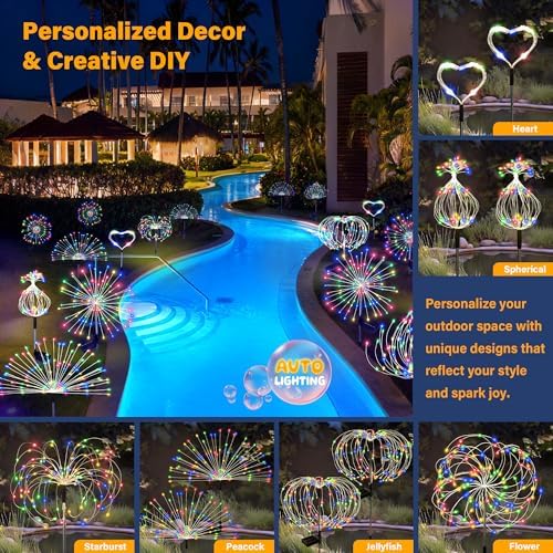 Solar Garden Lights Outdoor Decorative, 6pack 120 LED Firework Lights Waterproof，Solar Fairy Lights for Outside,Garden,Yard, Patio,Pathway,Flowerbed,Party(Multicolor) - Image 2