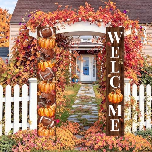 Fall Welcome Banner Porch Sign Football Banner Front Door Outdoor Decor - Image 2