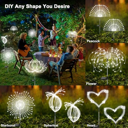 Solar Garden Lights Outdoor, 6 Pack 120 LED Twinkling Firework Lights Decorative with 2 Modes, Outdoor Waterproof Solar Starburst Light for Outside Yard Pathway Garden Decor, White - Image 4