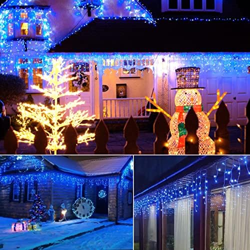 Brightown Icicle Lights Outdoor, 66Ft Christmas Lights with 30 Drops, 1125 LED Firecracker Icicle Christmas Light Outdoor with Timer for House Eaves Wedding, Blue & White - Image 5