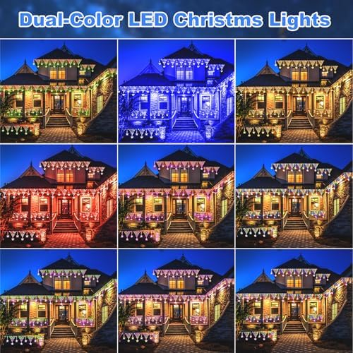 (New) Christmas Curtain Lights, RGB Remote Control Christmas Lights, 218 LED 13.8FT Outdoor String Lights with 12 Star Drops 8 Modes Waterproof for New Year, Eaves, Fence, Balcony, Railing Decor - Image 5