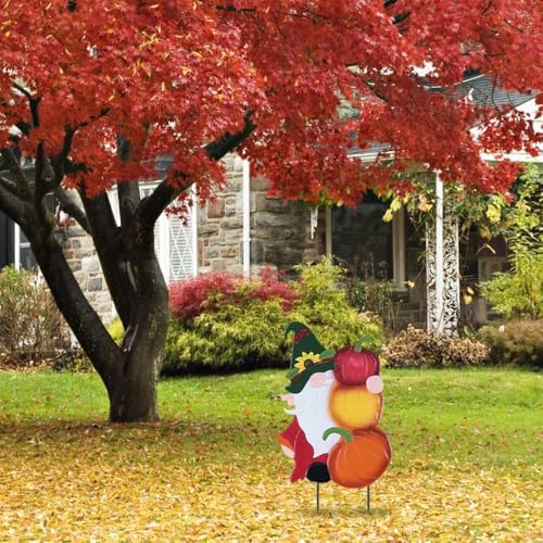 YEAHOME Fall Decorations Outdoor, Metal Gnome with Stacked Pumpkin Decorative Garden Stakes for Fall Decor, Autumn Yard Signs for Home Outside Garden Lawn Porch, Thanksgiving Decorations Outdoor - Image 6