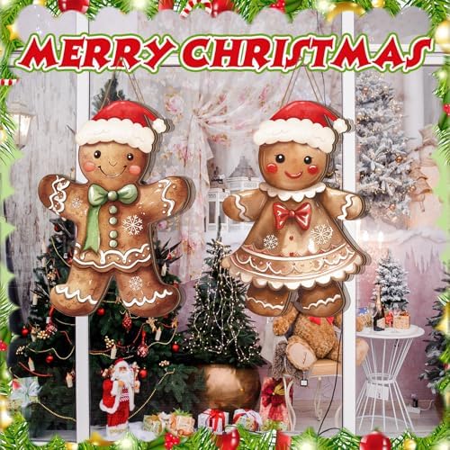Shellwei 2 Pcs Classic Gingerbread Hanging Signs, Christmas Door Decor - Image 5
