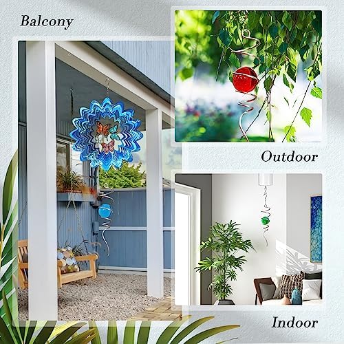 Gazing Ball Spiral Tail with 11inch Tail and 2inch Blue Glass Orb, Wind Spinner Stabilizer with Swivel Hook. Sun Catcher Rainbow Maker Hanging Decor for Garden Home Indoor Outdoor 13" H - Image 4