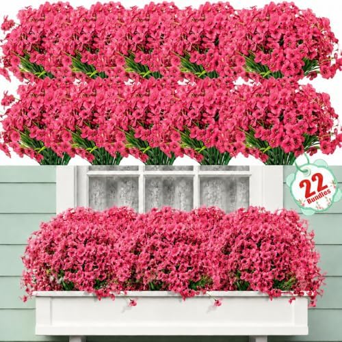 22 Pack Artificial Flowers for Outdoor Indoor Fake Plants(Rose Red) by Powbrace