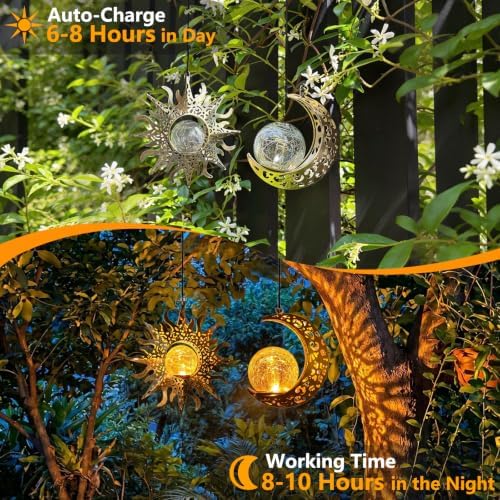 Solar Hanging Sun Moon Lanterns,Outdoor Waterproof Yard Lights Gifts - Image 4