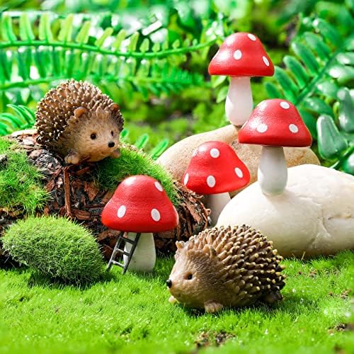 Queekay Fairy Garden Hedgehog Miniature Figurines, Resin Mushroom Decor by Queekay