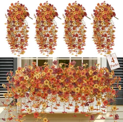 Alupssuc 4 PCS Fall Hanging Flowers Artificial for Outdoor Indoor Decor by Alupssuc