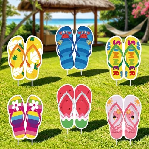 6 PCS Summer Slippers Yard Signs Outdoor Lawn Decorations with 12 Stakes Waterproof Corrugated Plastic Stake Signs for Patio Walkway Garden Summer Party Decor by GRADUATIONDECORATIONS