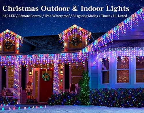 Christmas Icicle Lights Outdoor,640 LED 65.6 FT 8 Modes with Remote Control, Curtain Fairy String Lights for Christmas Decorations Holiday Wedding Party Eaves Window Yard Indoor (Multicolor) - Image 2
