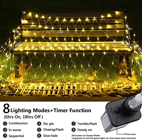 11.5ft x 5ft Christmas Net Lights Outdoor, 360 LED Net Lights with 8 Modes, Connectable, Timer, Waterproof Low Voltage Bush Mesh Fairy String Light for Yard Bush Christmas Indoor Decor (Warm White) - Image 2