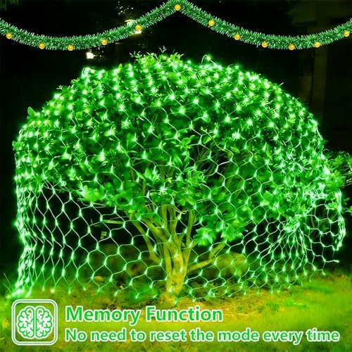 YEGUO Halloween Net Lights Outdoor Mesh Lights, 12ft x 5ft 360 LED Green Bush Light Outdoor Waterproof, 8 Modes Connectable Clear Wire Christmas Light Plug in - Image 4