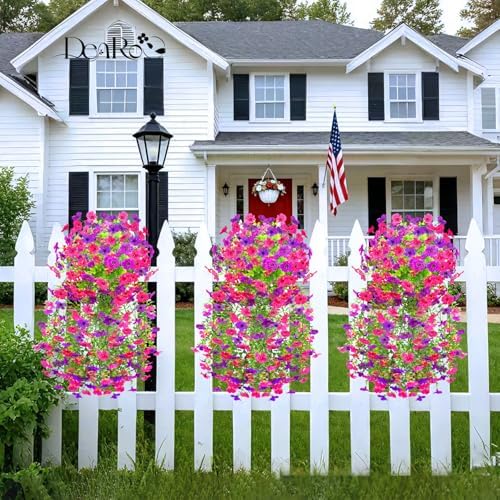Artificial Fake Hanging Flowers for Outdoors 2PCS(Purple Hot Pink) - Image 4