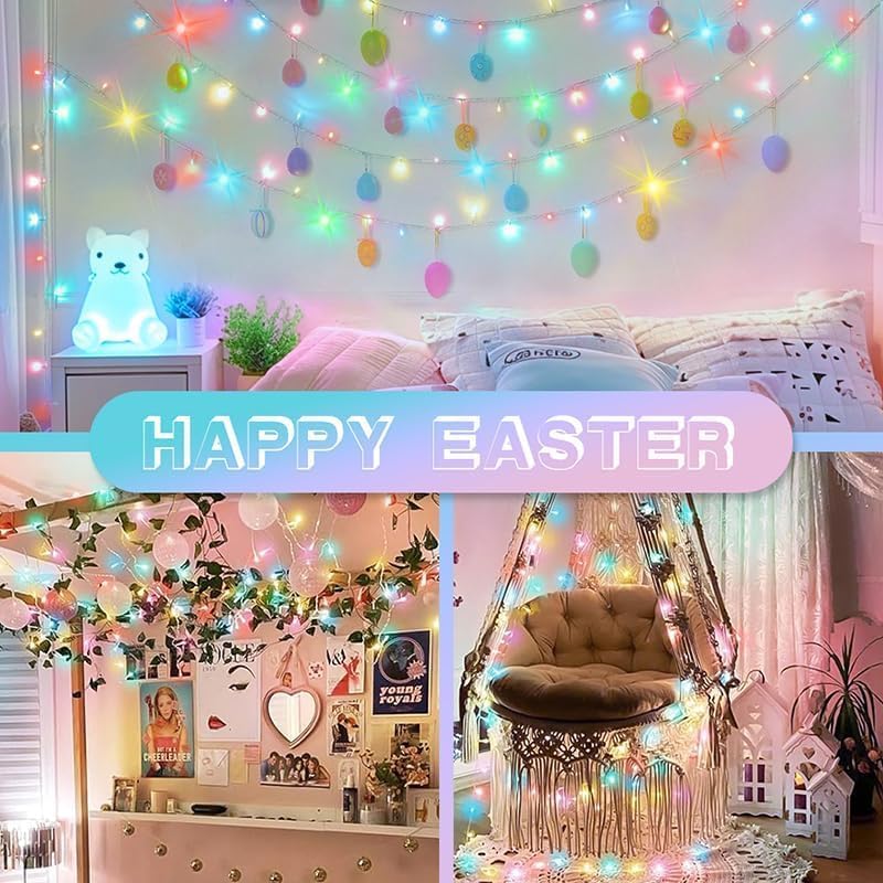 LAMPHOME Colorful Easter String Lights, 66 ft 200 LED Pastel Easter Lights 16 Modes Plug in,transparant Wire Twinkle Fairy Lights for Spring Bedroom Tree Room Outdoor Party for Easter Decorations - Image 4