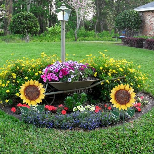 hogardeck Garden Decor for Outside, 2 Pack Sunflower Decorative Garden Stakes for Fall Outdoor Yard Decor, Metal Yard Art with Shaking Head for Garden Lawn Porch Decorations - Image 6