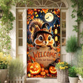 Halloween Door Cover 35.4x70.8in, Cute Squirrel Witch Hat Welcome to The Nut House Front Porch Banner, Jack-o-Lantern Pumpkin Fall Backdrop for Indoor Outdoor Home Yard Decorations by AOHMPT