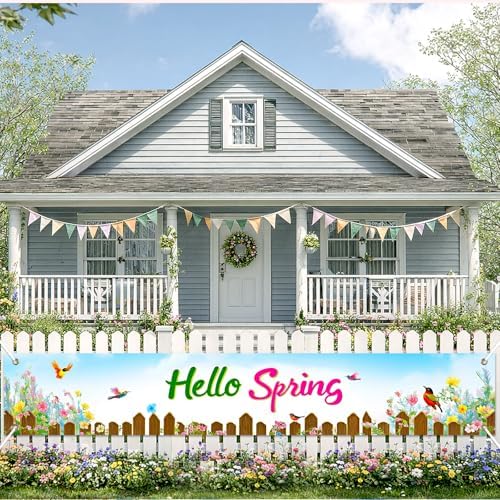 BlissYard Hello Spring Fence Banner Floral Garden Decor 118 x 20 Inch - Image 5