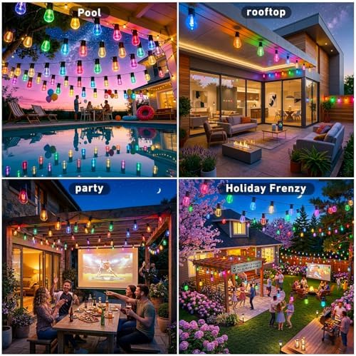 Outdoor String Lights,200FT Smart RGB+IC Patio Lights with Shatterproof LED Bulbs ,Outside Light Dimmable Patio for Decor DIY IP67 Waterproof ,Courtyard, garden,Holiday,LED lights more Scene Modes - Image 2
