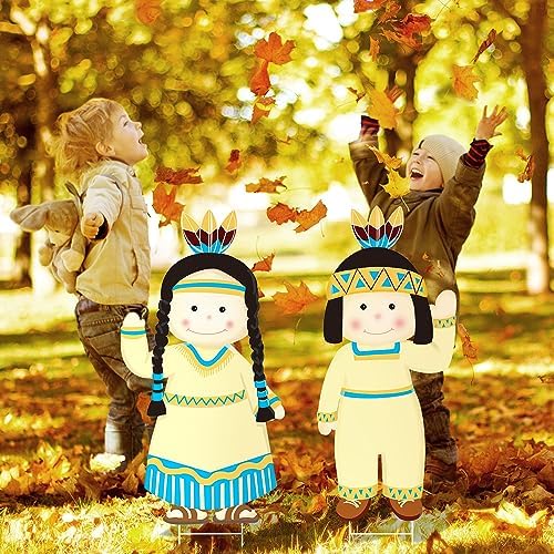 Thanksgiving Yard Signs Native American Boy and Girl Lawn Stakes Fall Weatherproof Outdoor Lawn Garden Decoration Party Supplies 6 Pieces Up to 73.5 cm / 29 in.​ - Image 7
