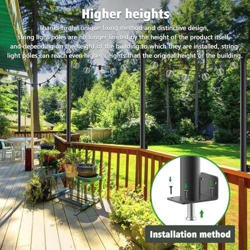 8 Pack String Light Poles,5Ft Metal Poles for Outdoor String Lights,Outdoor Light Poles with Post,Poles/Stand for Outside,Patio,Deck,Backyard,Garden Wedding,Party - Image 5