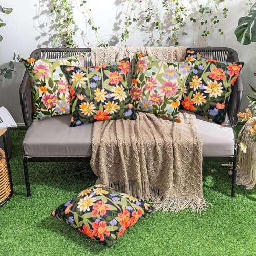 Pyonic Outdoor Pillows Covers Pack of 2 Spring Floral Waterproof Throw Pillow Covers 16X16 inch Outdoor Pillows for Patio Furniture Garden Square Outside Waterproof Pillow,Black - Image 6