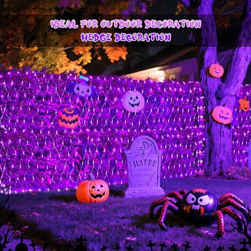 JMEXSUSS 200 LED Purple Net Lights Outdoor, 9.8ft x 6.6ft Connectable Christmas Net Lights with Remote, 8 Modes Plug in Purple Bush Light Waterproof for Tree, Yard, Fence Decoration (Pack of 6) - Image 4