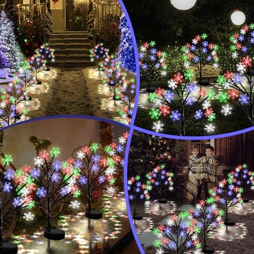 Multicolor Snowflakes Solar Pathway Lights for Christmas Decorations Outdoor - 2PACK 40LED Garden Stake Lights, Waterproof Outdoor Snowflakes Solar Christmas Lights for Garden Yard Patio Xmas Decor - Image 3