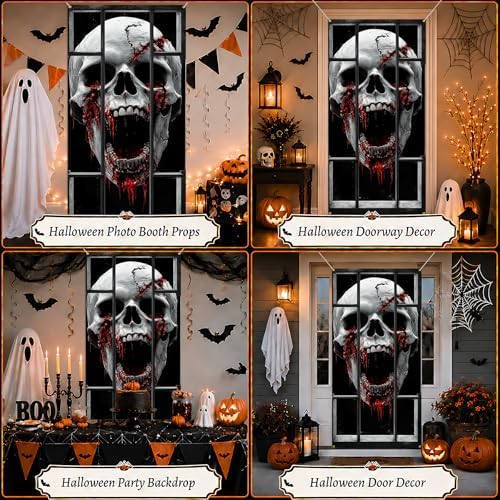 35.4" x 70.8" Halloween Door Cover, Haunted House Front Door Decor - Image 5