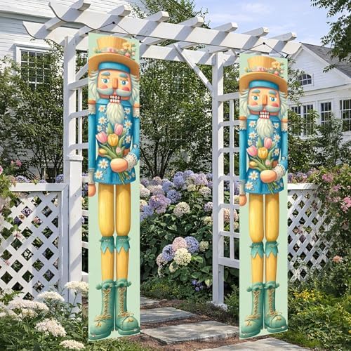 BlissYard Spring Nutcracker Door Banner Floral Hanging Banner Nutcracker Decor Tulip Bouquet Porch Banner Door Cover for Front Porch Wall Seasonal Holiday Home Decorations 12x72 Inch - Image 5
