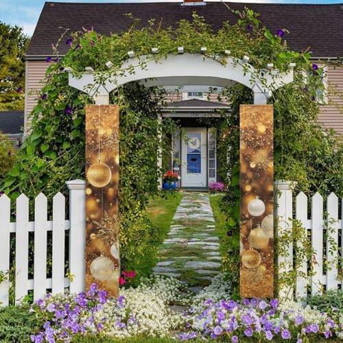 Gold Christmas Decorations Door Banners for Front Door Holiday New Year Christmas Door Hanging Porch Signs Outdoor Hanging for Home Indoor Xmas Decor Wall 2 Pack - Image 4