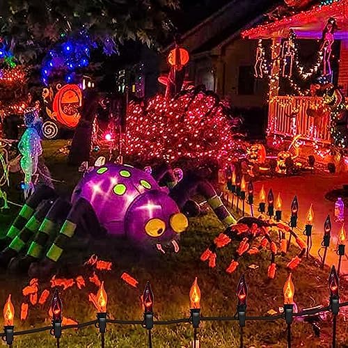 PASUTO Orange and Purple Halloween Lights - Flickering Flame String Lights, 12.8Ft Indoor Outdoor Halloween Lights C7 Retro Flame String Lights, Ideal for Fall Halloweens Decorations for Home Party - Image 6