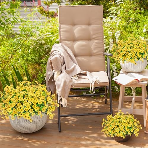 Sggvecsy Artificial Flowers for Outdoors 12 Bundles Realistic Faux Plants UV Resistant Fake Silk Daisy with Eucalyptus for Boxwood Planter Patio Porch Outside Spring Summer Decoration(Yellow) - Image 5