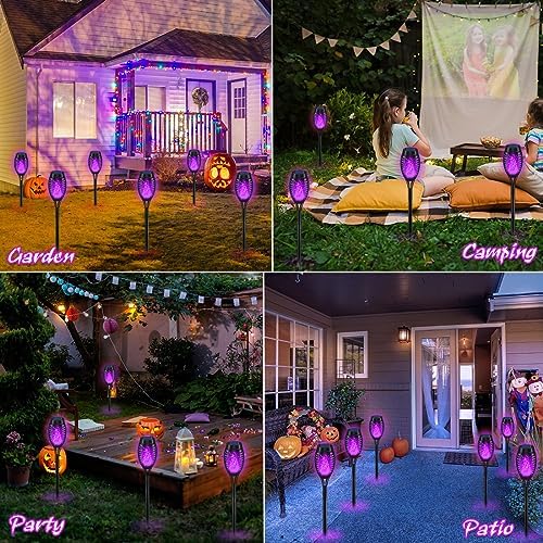 Halloween Decorations Outdoor Flickering Flame Purple Halloween Solar Light - Image 2
