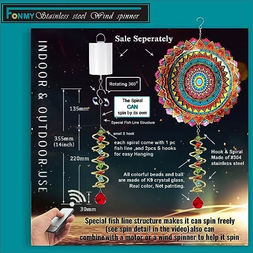 FONMY Gazing Ball Spiral Tail Decorative Wind Spinner Sun Catcher Rainbow Maker Golden Double-Spiral W/Red Crystal Ball and Chain Crystals for Indoor Outdoor Garden Decoration -14 inch H - Image 6