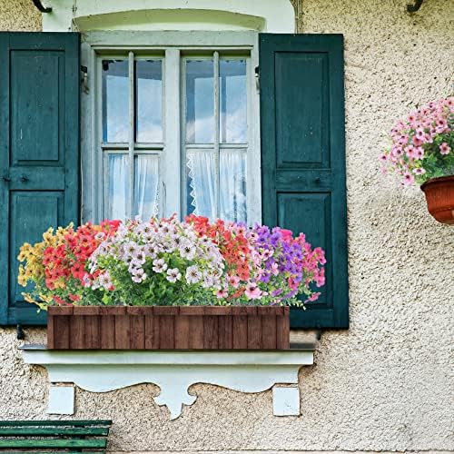 XEOLIAN 12 Bundles Artificial Flowers Outdoor UV Resistant Fake Plastic Plants Indoor Outside Hanging Plants Garden Porch Window Box Home Wedding Farmhouse Festive Shrub Decor (Rose Red) - Image 4