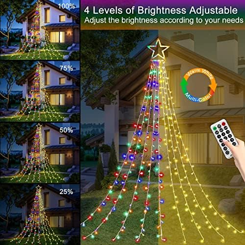 Christmas Decoration Lights, Outdoor Christmas String Lights 320 LED 11.5Ft Waterfall Tree Light with Big Star Topper Waterproof 8 Light Modes for Xmas New Year Holiday Yard Outdoor Indoor Decor - Image 4