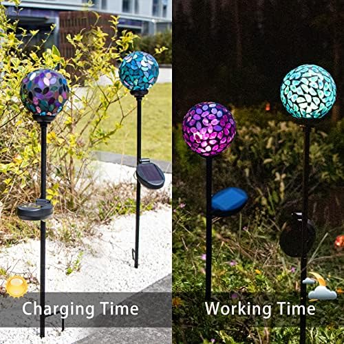 VCUTEKA Decorative Solar Garden Lights, 3.5" Mosaic Globe Stake 2 Pack - Image 4
