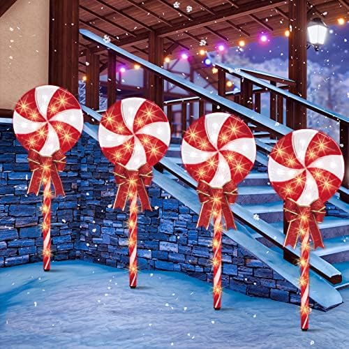 LAMPHOME 4PK 26" 160LED Lollipops Peppermint Pathway Markers Christmas Lollipops Pathway (26" 160 LED 4 Pcs) by ULL