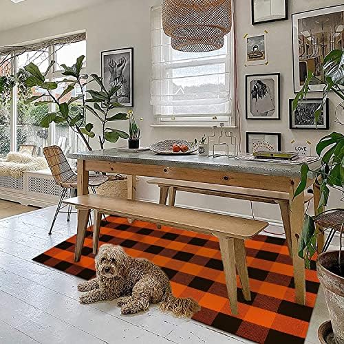 KILOCOCO Halloween Buffalo Plaid Rug 3x5 ft Orange and Black Front Door Rug - Image 5
