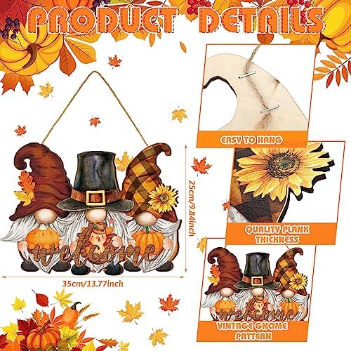 Huwena Fall Decorations for Home, Wooden Gnome Welcome Door Sign Harvest - Image 2