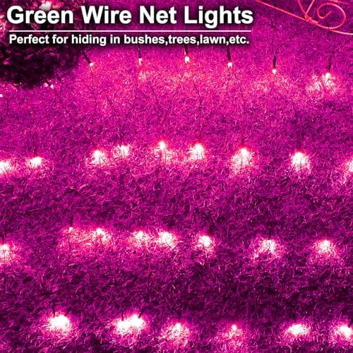 Solar Christmas Net Lights Outdoor Waterproof-208Led 9.9x6.6Ft Pink - Image 3