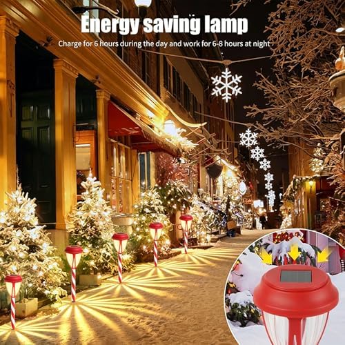 Dynaming 10Pack Solar Christmas Garden Lights, Outdoor Solar Powered Solar Candy Cane Pathway Markers, Waterproof & Auto On/Off Xmas Decorative Lights for Patio Yard Walkway Driveway Decor, Warm White - Image 5