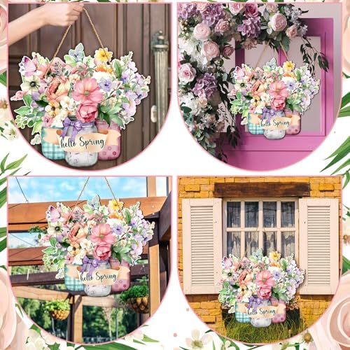 Ferraycle Rustic Spring Wooden Door Sign Spring Welcome Sign Colorful Flower Decor Ideal for Indoor Outdoor Home Decor Porch Entryway Wall Art, Housewarming Gift Seasonal Farmhouse Decoration - Image 5