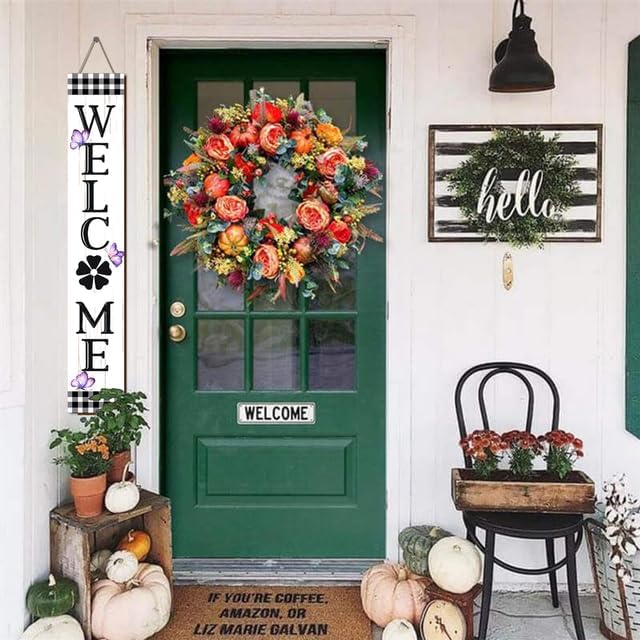 Hello Spring & Summer Butterflies Wood Porch Board, Rustic Welcome Sign and Porch Leaner for Front Door Deck Patio or Wall, Farmhouse Vertical Porch Yard Decor, Spring Decor 20x120cm - Image 6