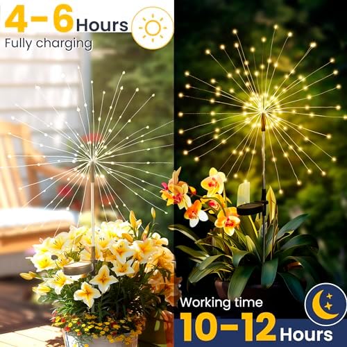 GIGALUMI 8 Pack Solar Firework Lights Outdoor, Garden Decor, Warm White - Image 5