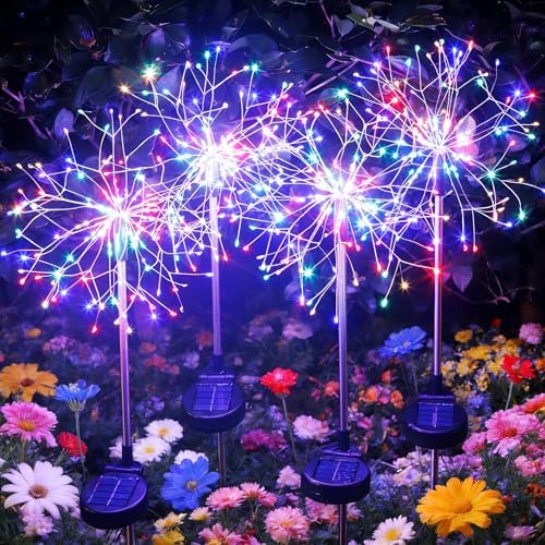 Solar Garden Lights Outdoor Yard Decorations, 4 Pack 150Leds Pathway Light, Fairy Firework Stake Lights for Garden, Patio, Pathway, Flowerbed Multicolor by WhereLightInspires