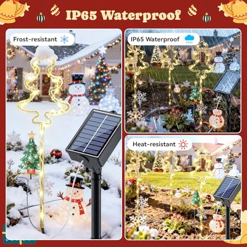 6 Packs Christmas Tree Solar Garden Lights with 8 Light Modes, 21.65 Inches Tall Christmas Outdoor Lighting with 20 LEDs Each, Solar Outdoor Xmas Decor for Garden, Path, Patio (Warm White) - Image 5