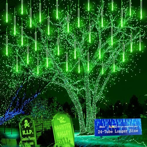 Green Meteor Shower Lights for Halloween Christmas Decorations Outdoor by Kwaiffeo